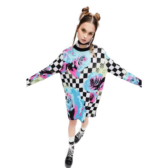 Delia's by Dolls Kill Dream Drifting Checkered Sweater Sz M - Picture 3 of 7